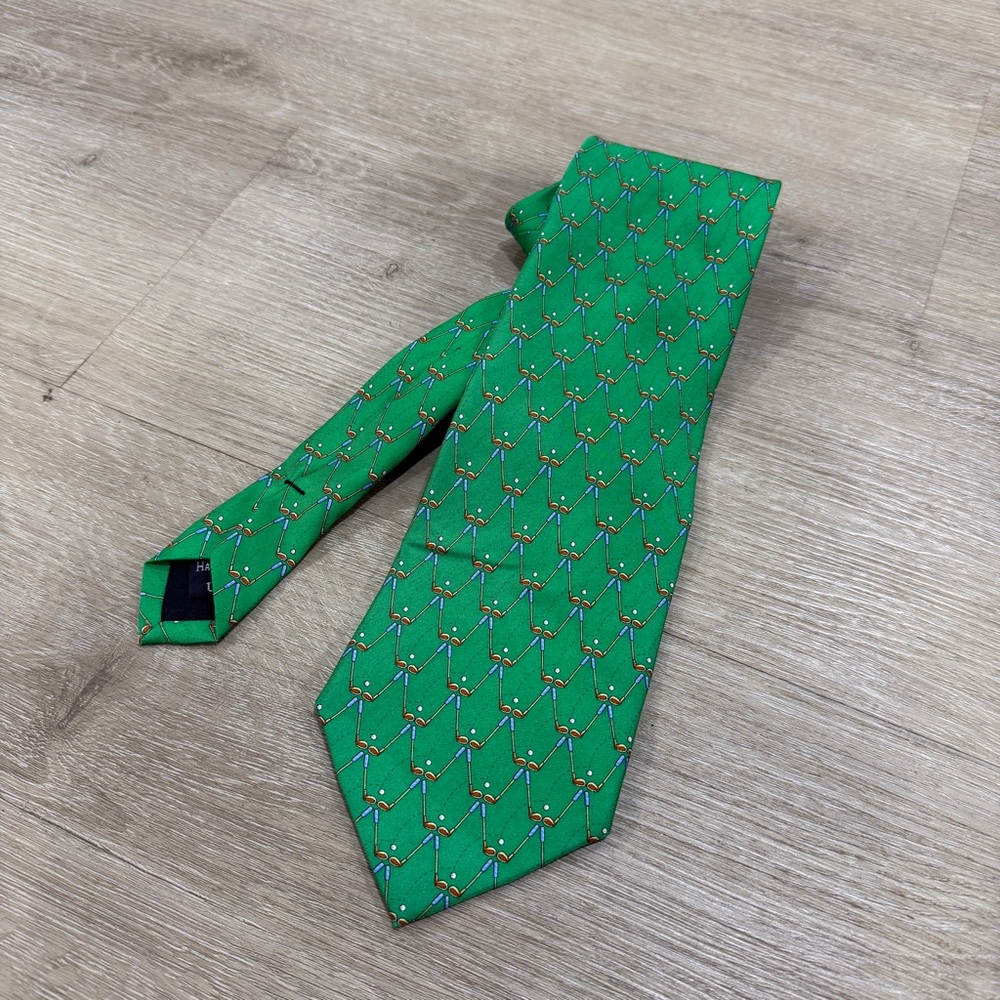 Jos. A. Bank Green Silk Tie with Red Medallions